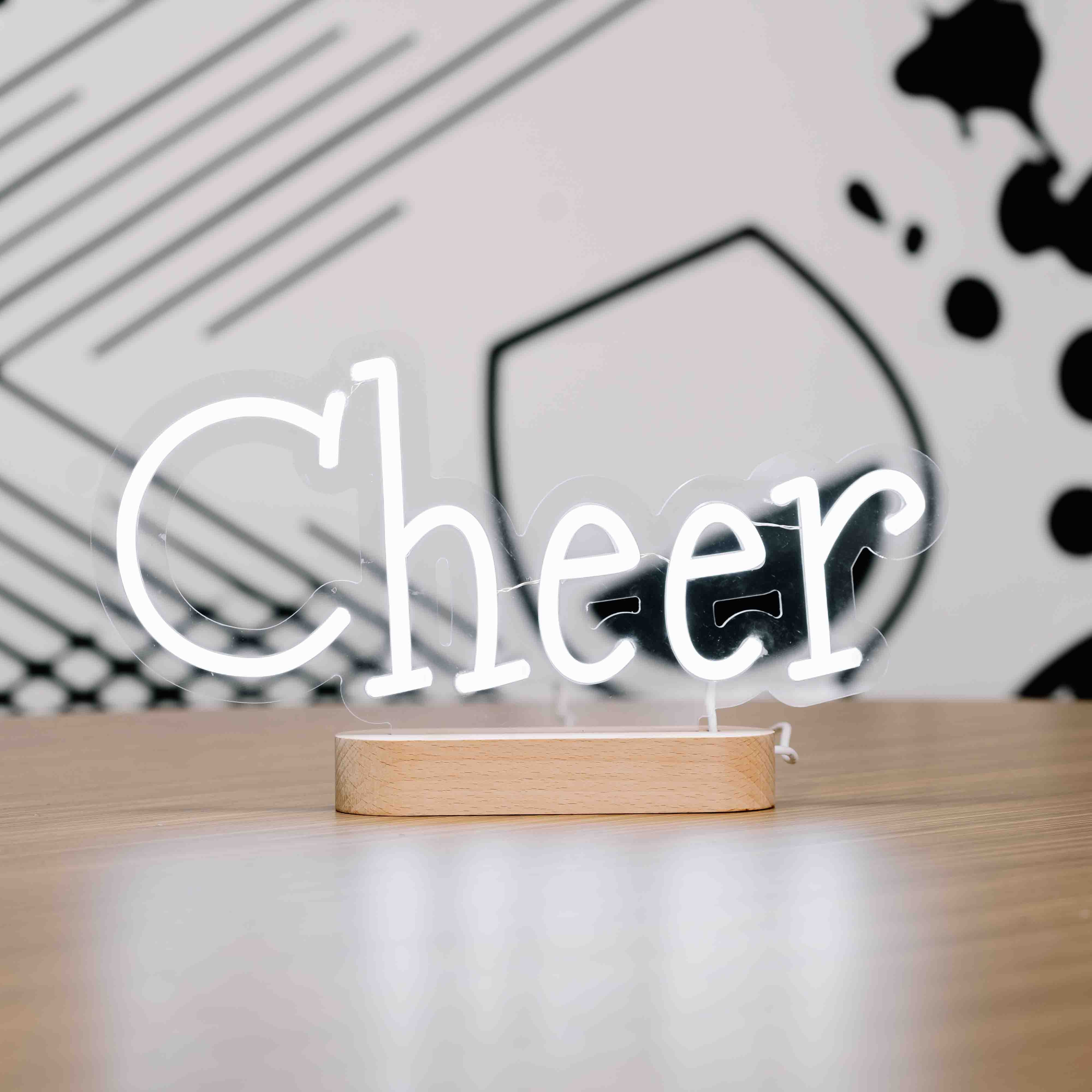 Cheer Neon Sign - Christmas Table Stand - Wooden Base