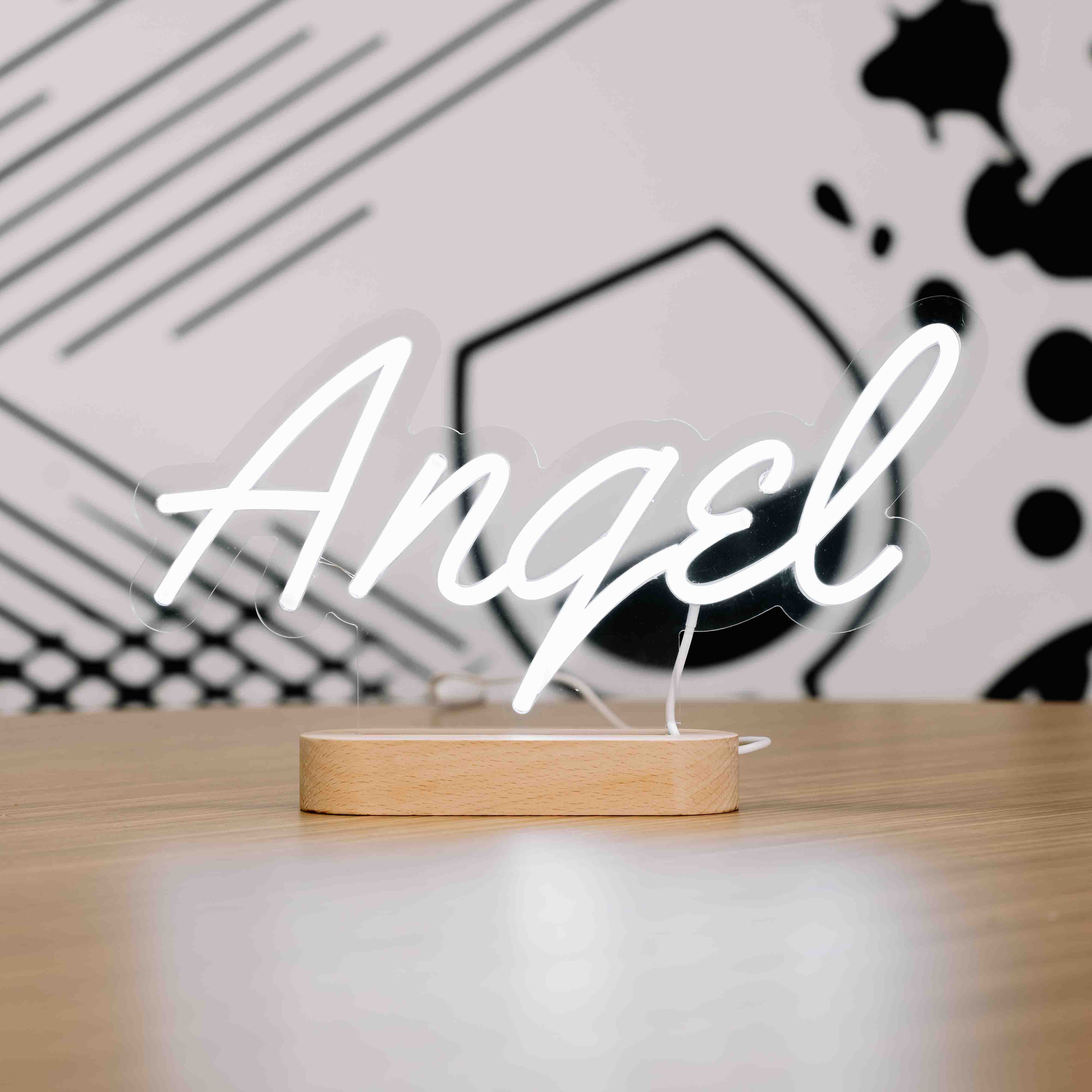 Angel Neon Sign - Christmas Table Stand - Wooden Base