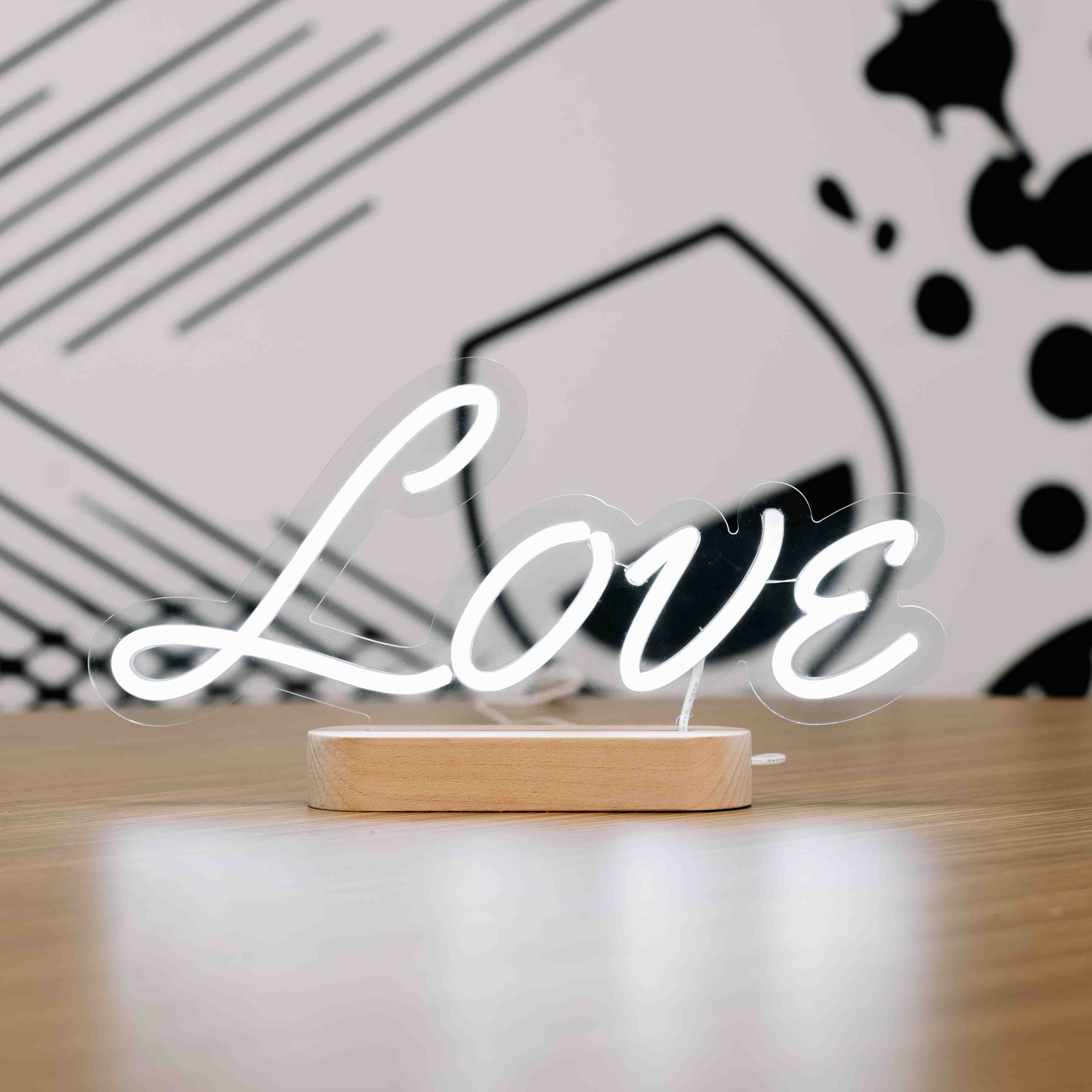 Love Neon Sign - Christmas Table Stand - Wooden Base