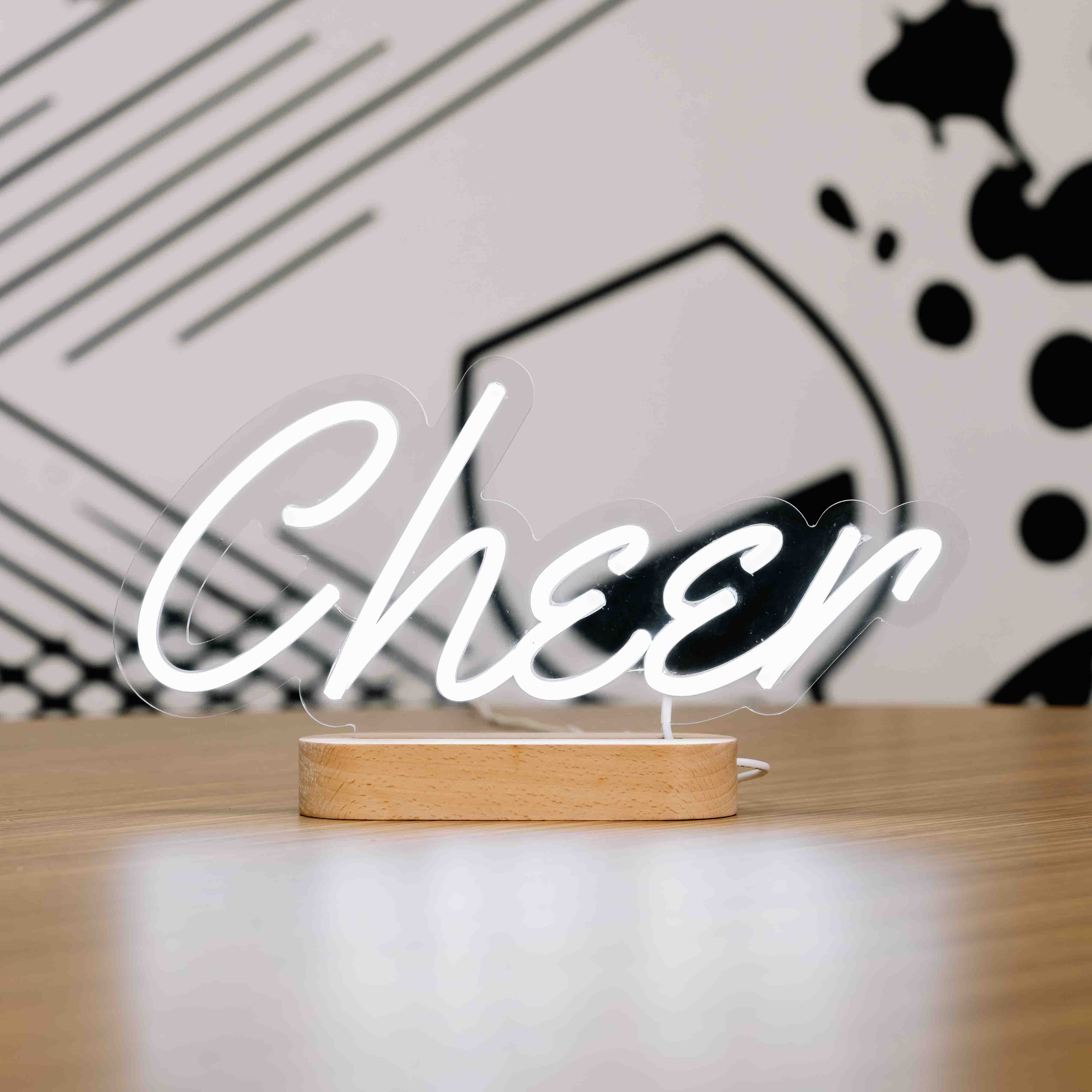 Cheer Neon Sign - Christmas Table Stand - Wooden Base