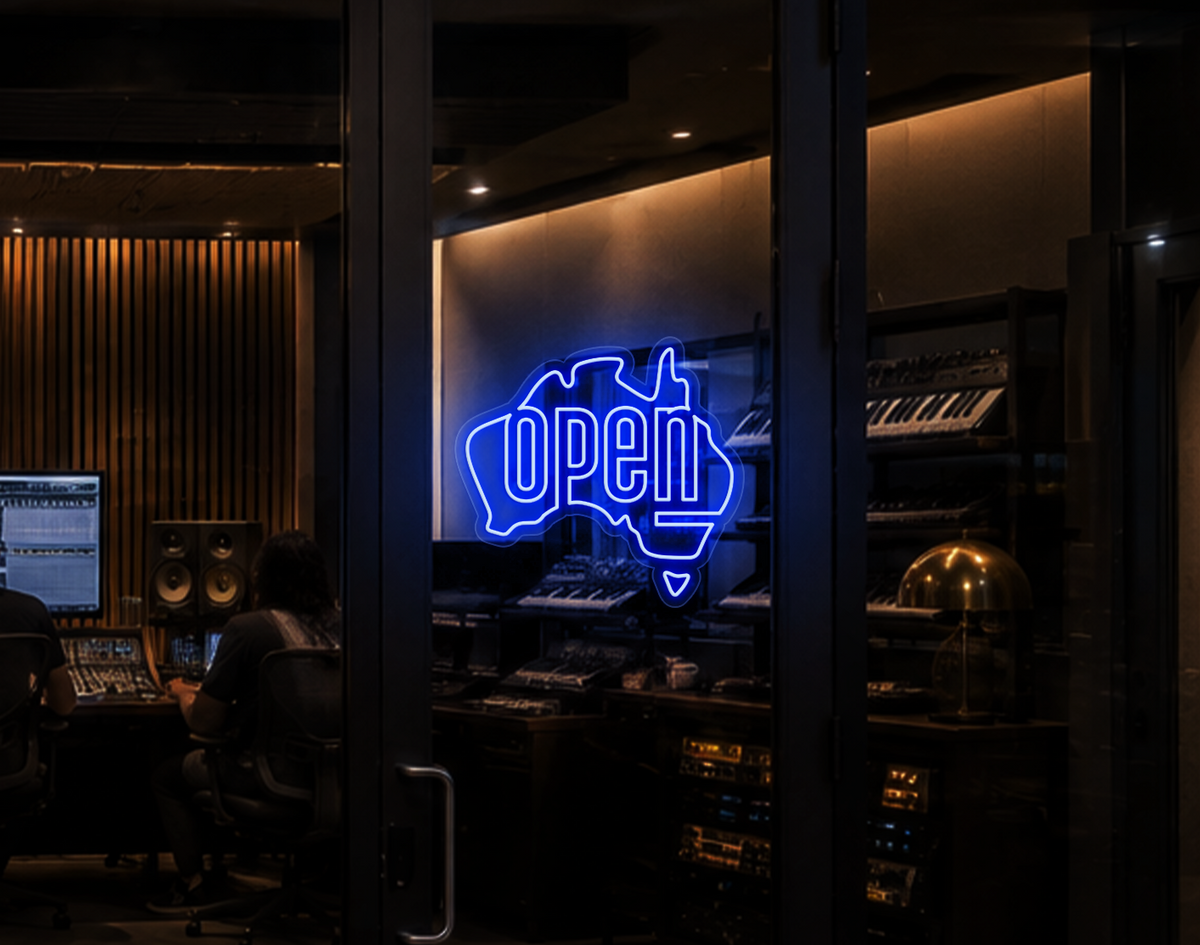 Australia Badge Open LED Neon Sign - Baby Blue