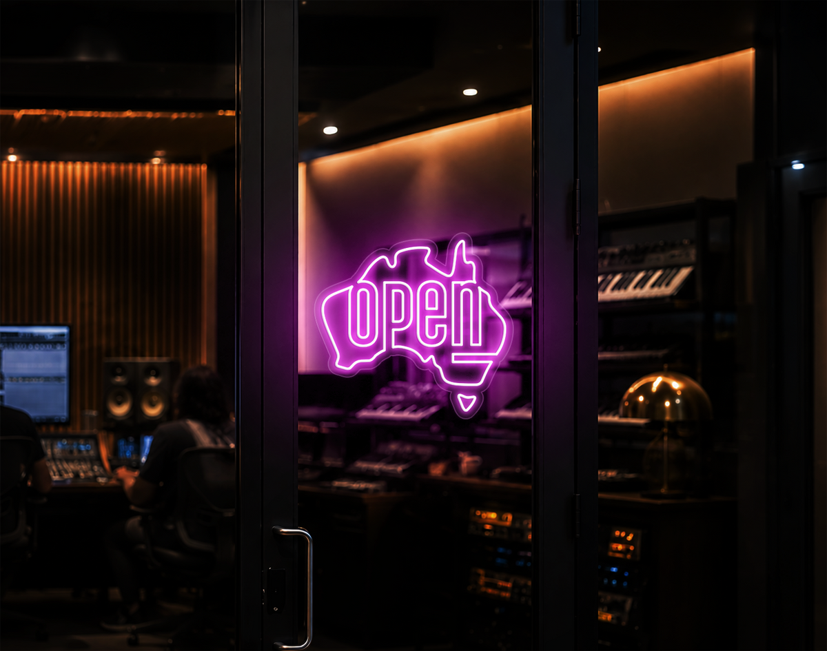 Australia Badge Open LED Neon Sign - Bubblegum Pink