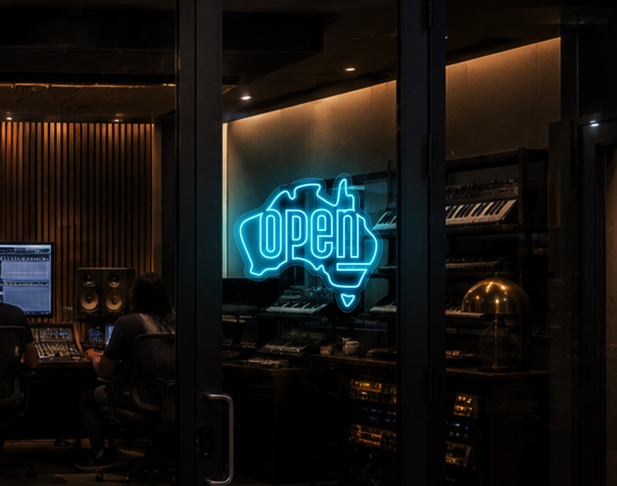 Australia Badge Open LED Neon Sign - Ice Blue