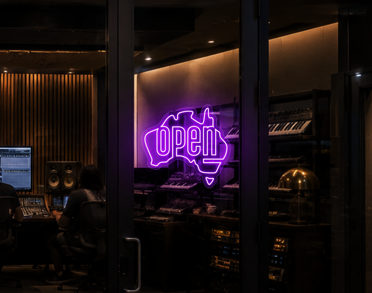 Australia Badge Open LED Neon Sign - Lilac Purple