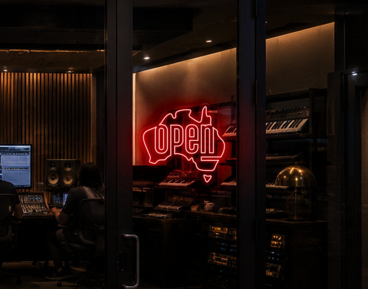 Australia Badge Open LED Neon Sign - Red