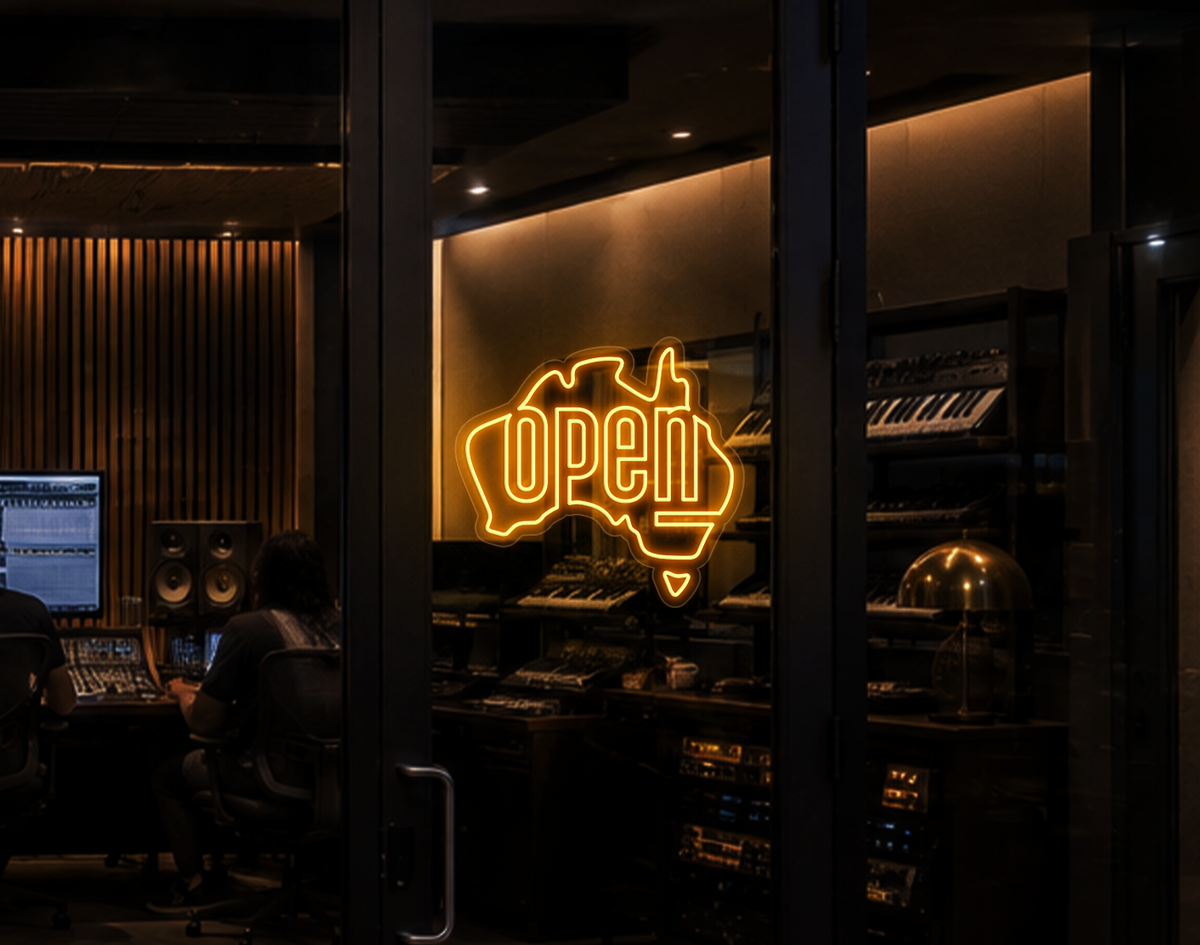 Australia Badge Open LED Neon Sign - Sunset Yellow
