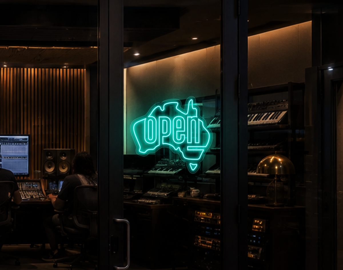 Australia Badge Open LED Neon Sign - Turquoise