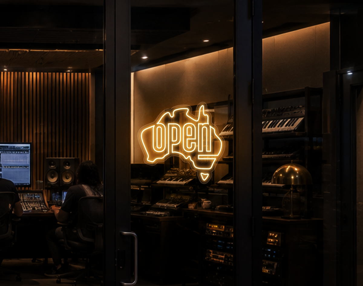 Australia Badge Open LED Neon Sign - Warm White