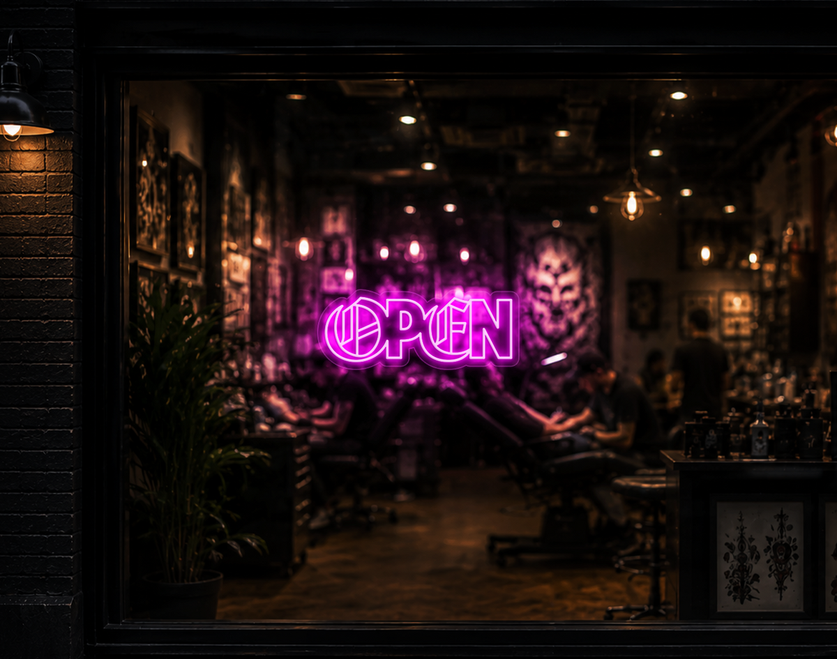 Blackletter Hybrid Type Open LED Neon Sign - Hot Pink