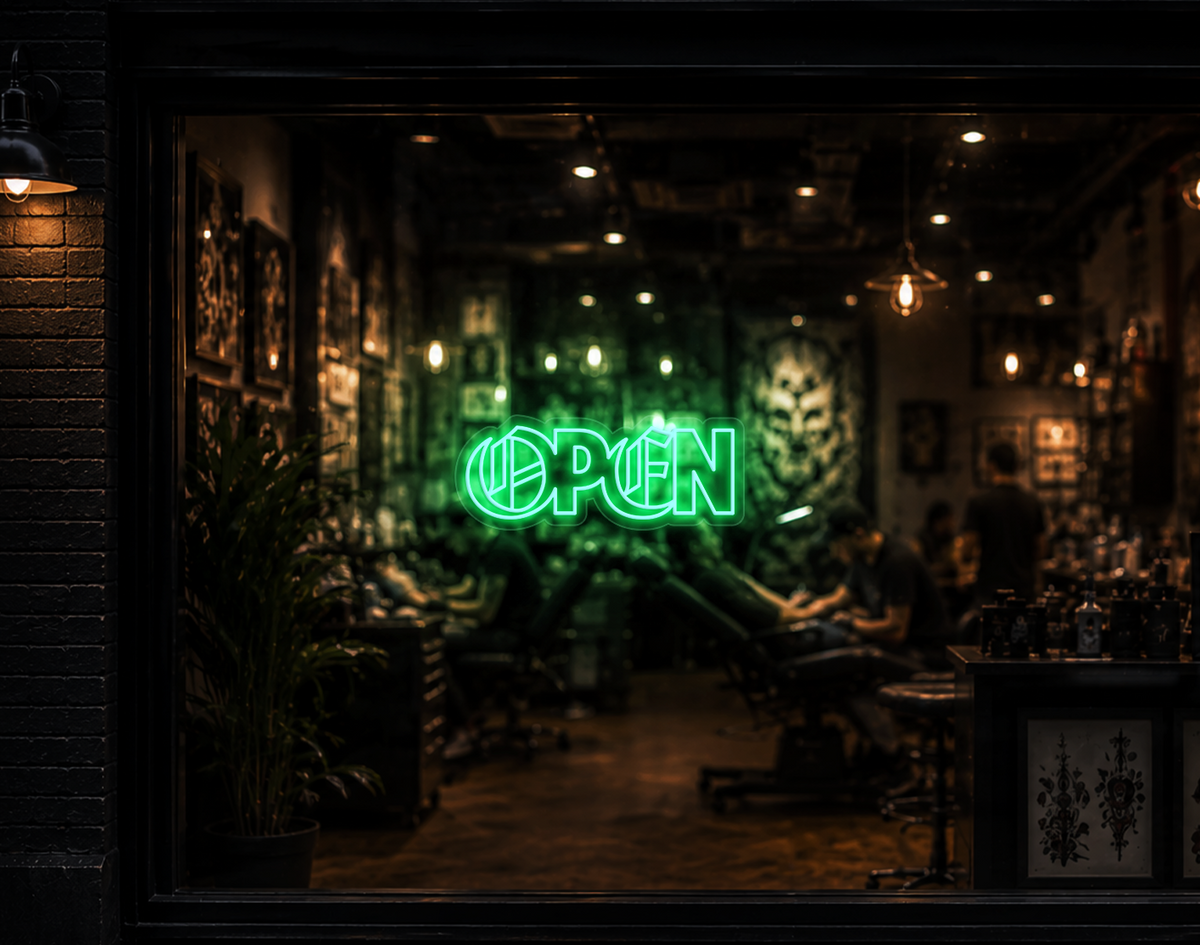 Blackletter Hybrid Type Open LED Neon Sign - Mint Green