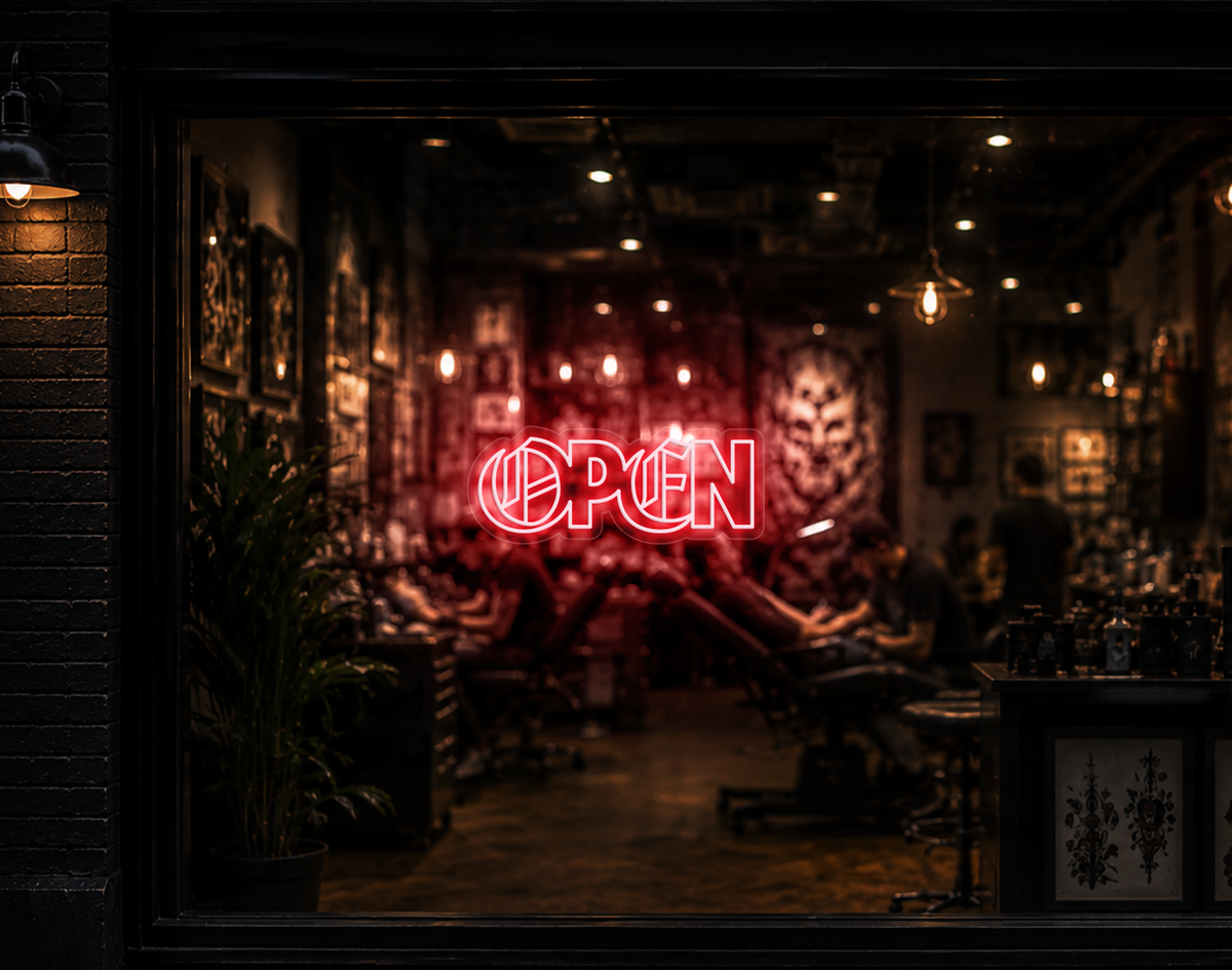 Blackletter Hybrid Type Open LED Neon Sign - Petal Pink