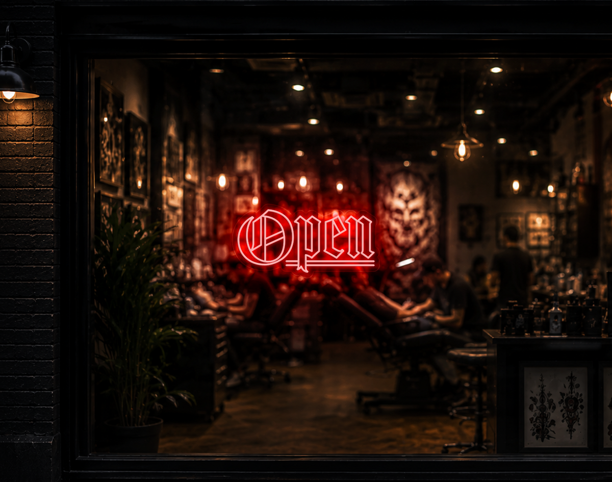 Blackletter Open LED Neon Sign - Red