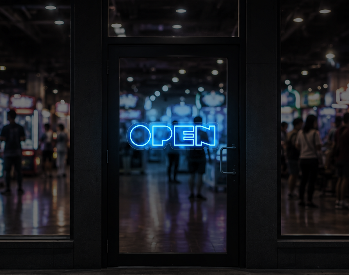 Bold Arcade Type Open LED Neon Sign - Light Blue
