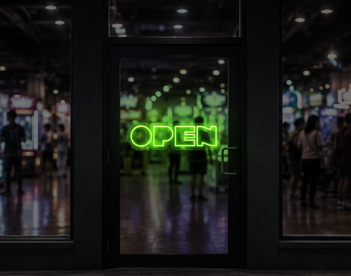 Bold Arcade Type Open LED Neon Sign - Lime