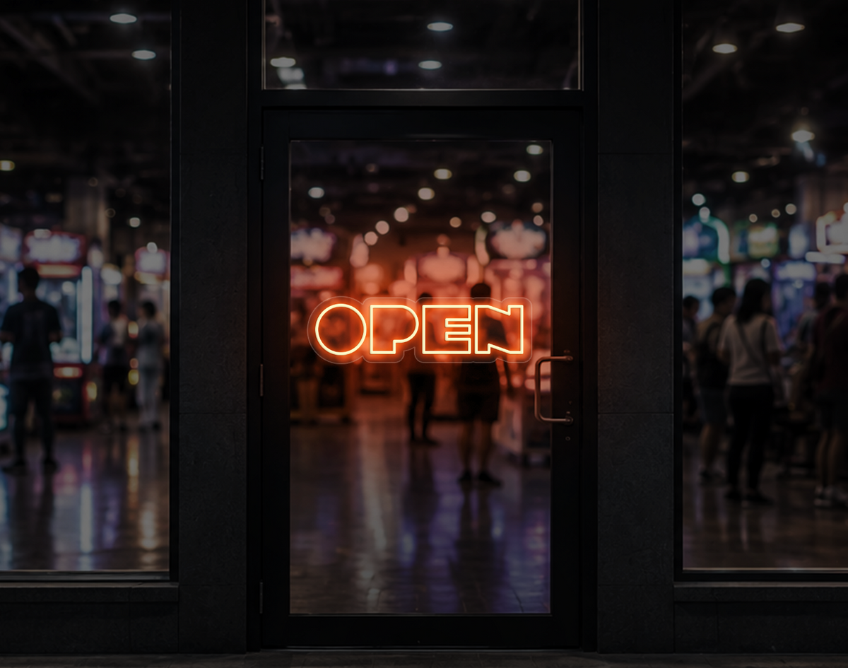 Bold Arcade Type Open LED Neon Sign - Peach Orange