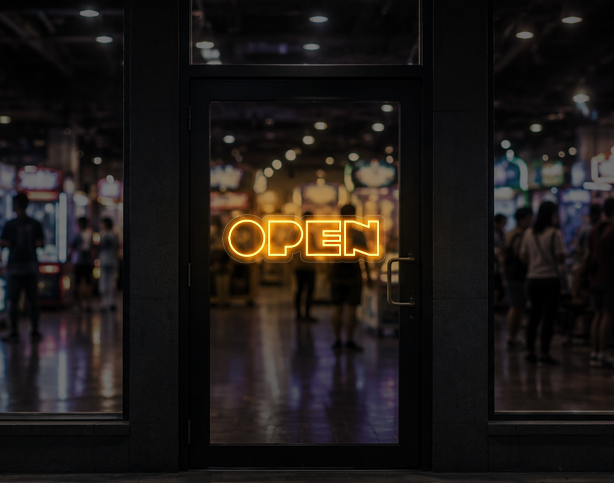 Bold Arcade Type Open LED Neon Sign - Sunset Yellow