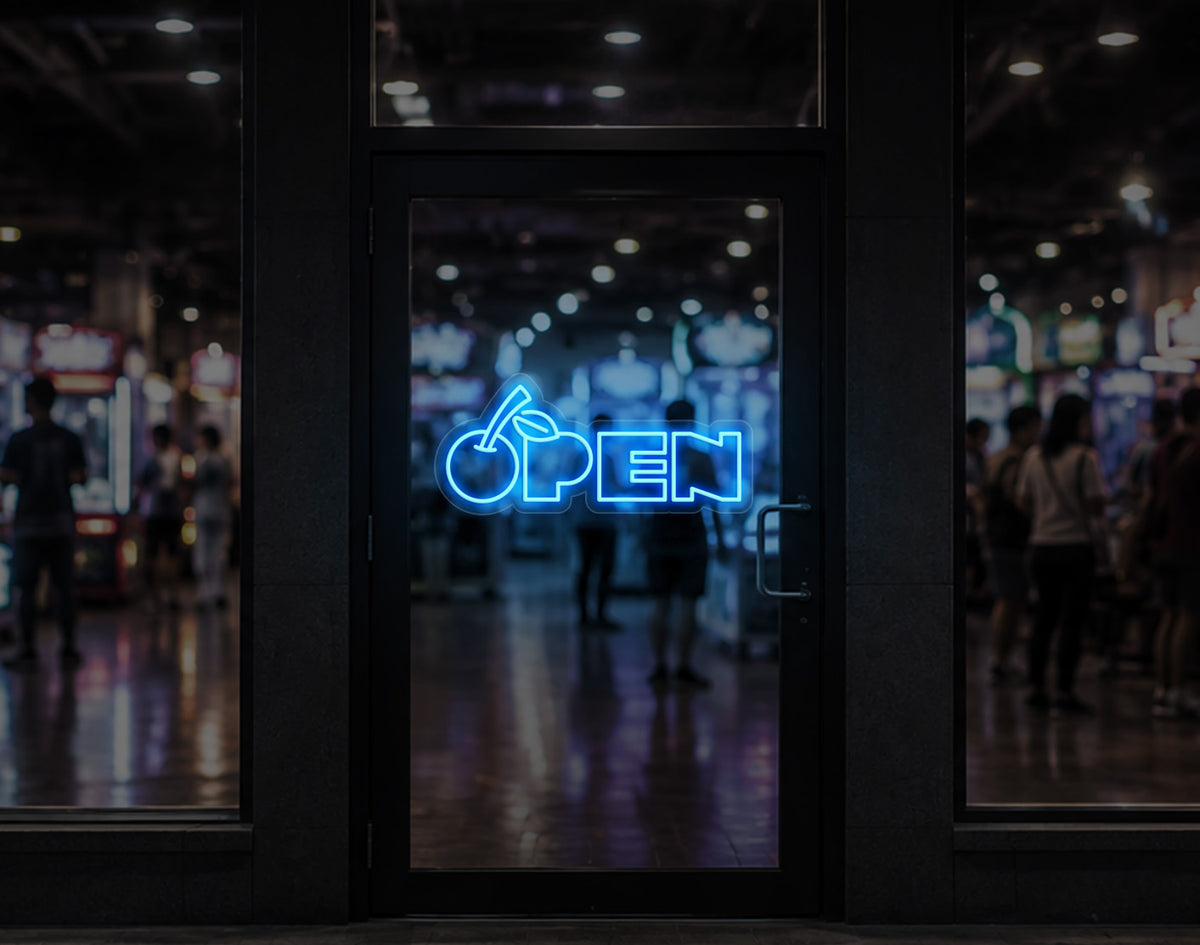 Bold Cherry Type Open LED Neon Sign - Light Blue