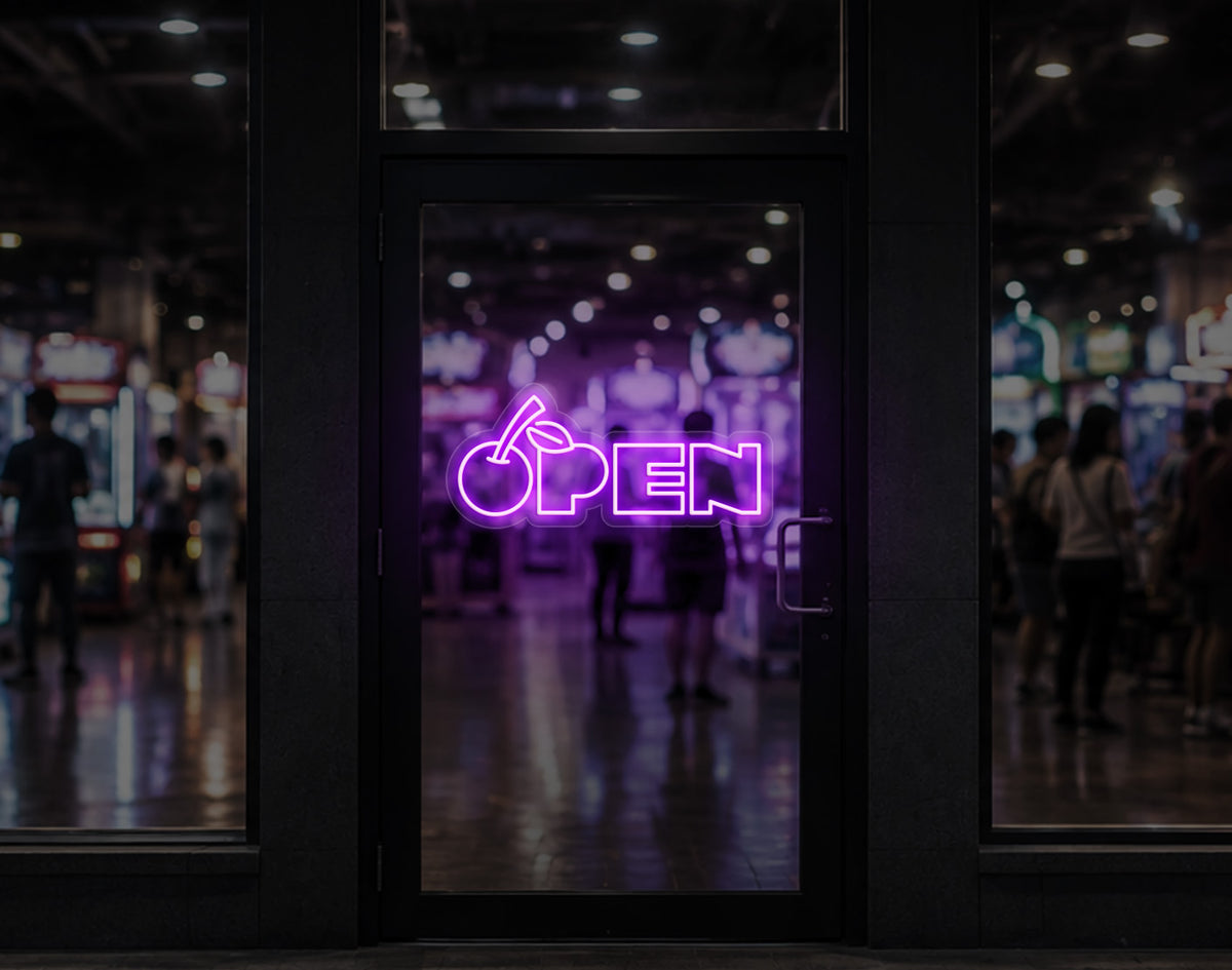 Bold Cherry Type Open LED Neon Sign - Lilac Purple