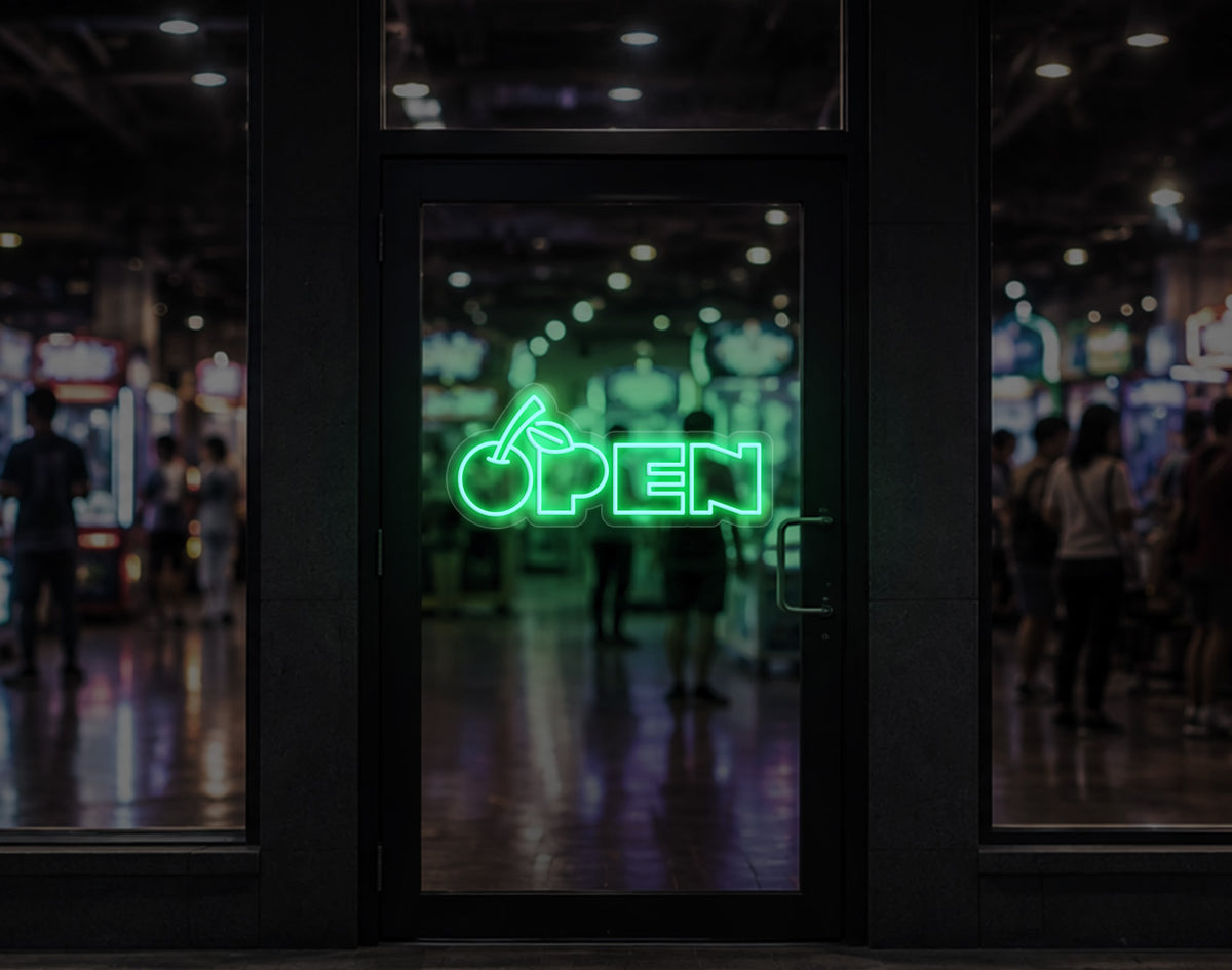 Bold Cherry Type Open LED Neon Sign - Mint Green