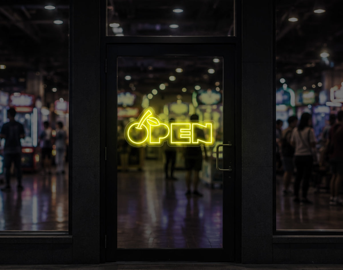 Bold Cherry Type Open LED Neon Sign - Yellow