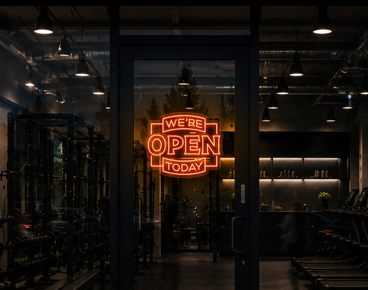 Classic Badge Open LED Neon Sign - Sunset Orange