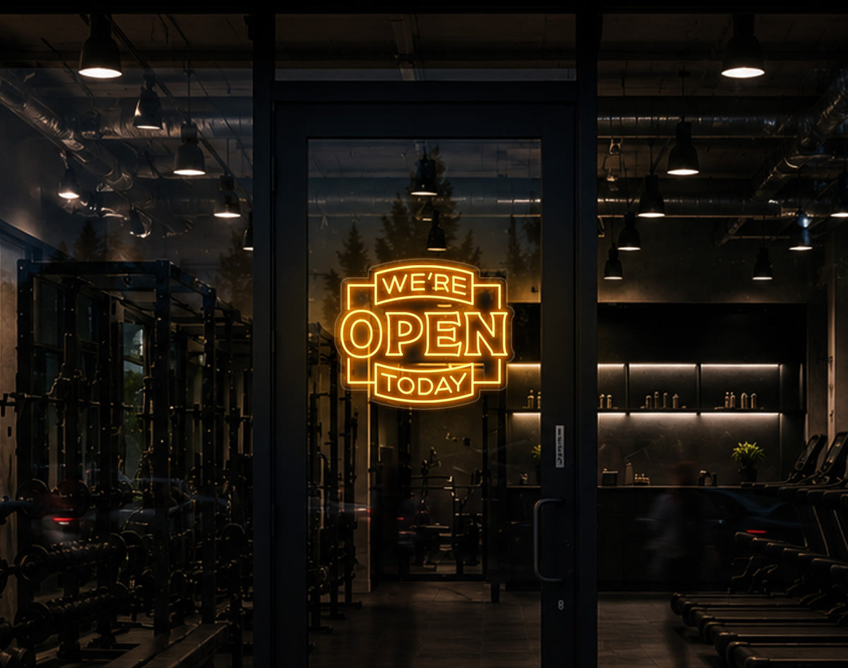 Classic Badge Open LED Neon Sign - Sunset Yellow