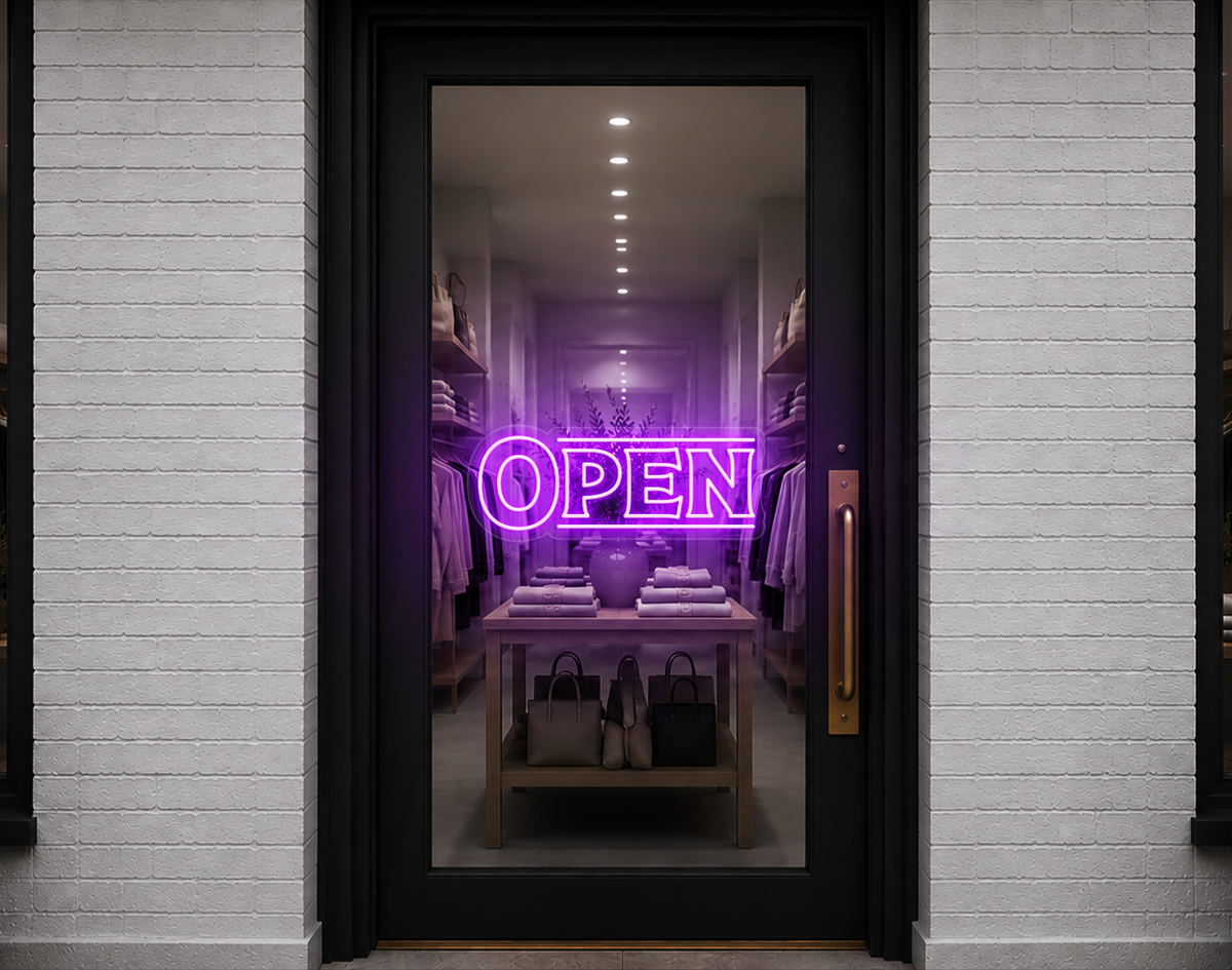 Classic Type Open LED Neon Sign - Lilac Purple