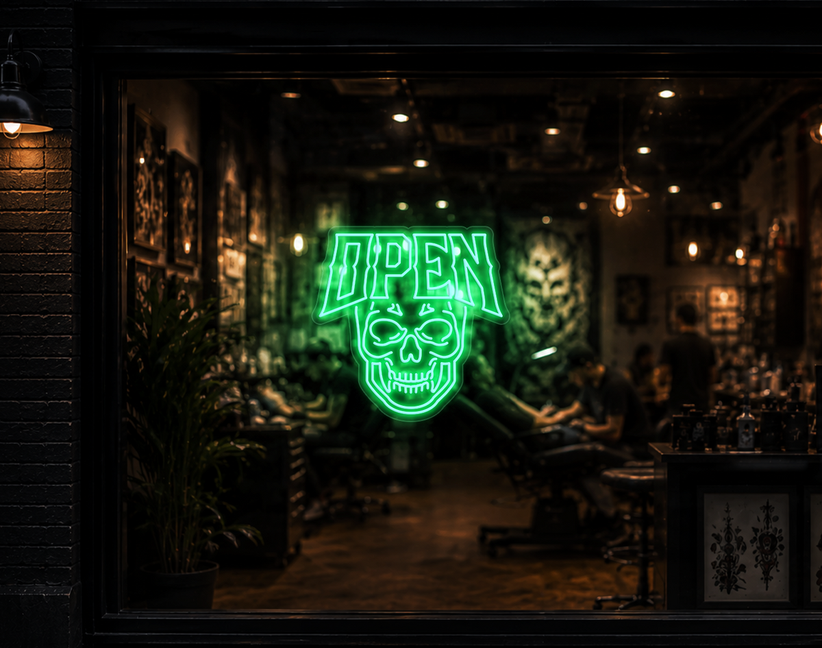 Edgy Skull Open LED Neon Sign - Mint Green
