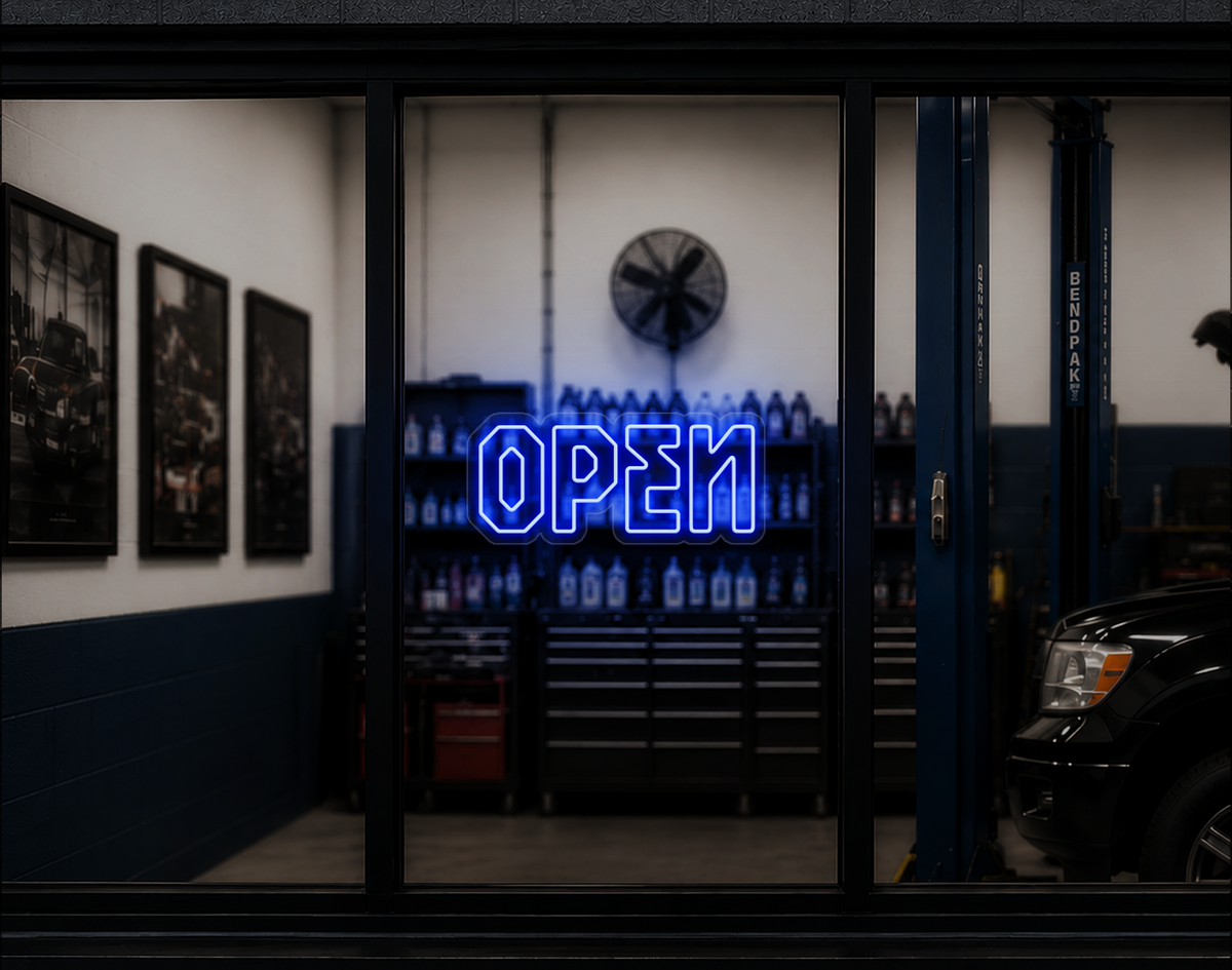 Industrial Type Open LED Neon Sign - Baby Blue