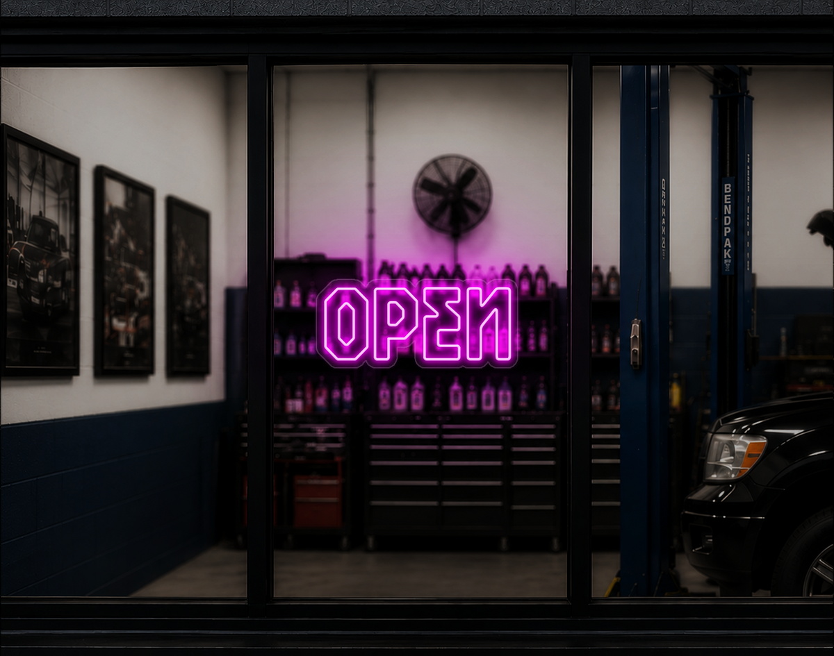 Industrial Type Open LED Neon Sign - Hot Pink