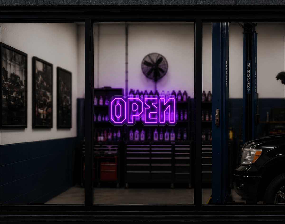 Industrial Type Open LED Neon Sign - Purple