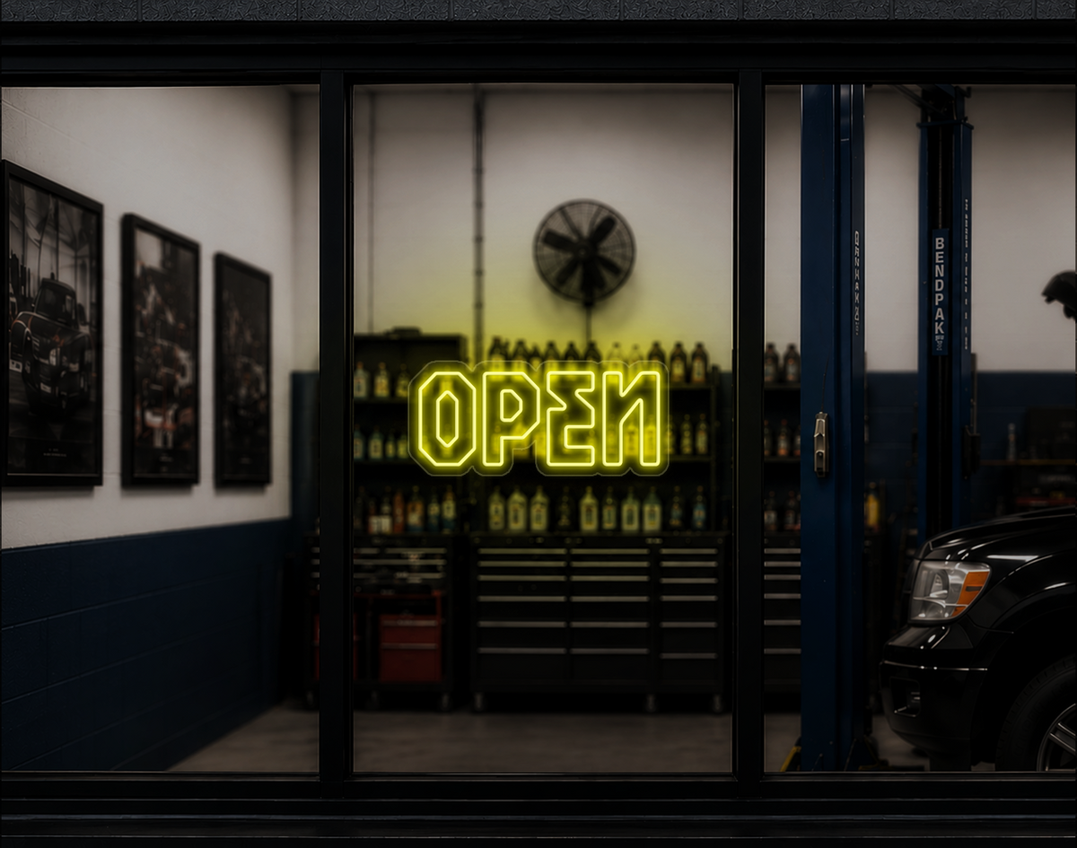 Industrial Type Open LED Neon Sign - Yellow