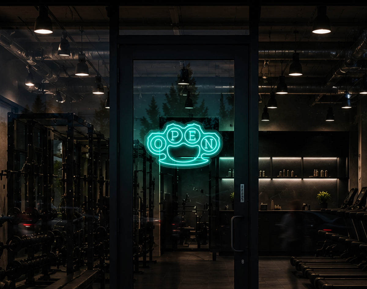Knuckles Badge Open LED Neon Sign - Turquoise