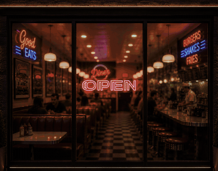 Minimal Double Stem Sans-Serif Open LED Neon Sign - Full Colour Spectrum