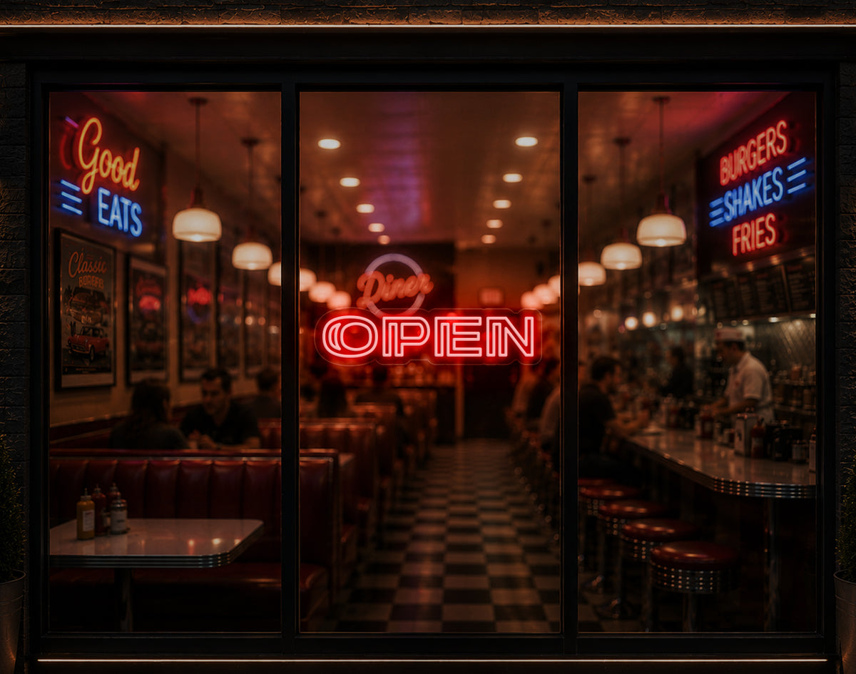 Minimal Double Stem Sans-Serif Open LED Neon Sign - Red