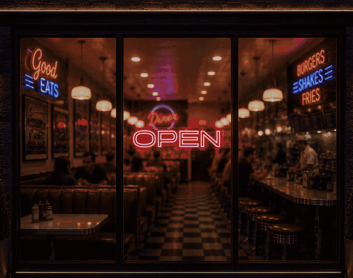 Minimal Sans-Serif Open LED Neon Sign - Full Colour Spectrum