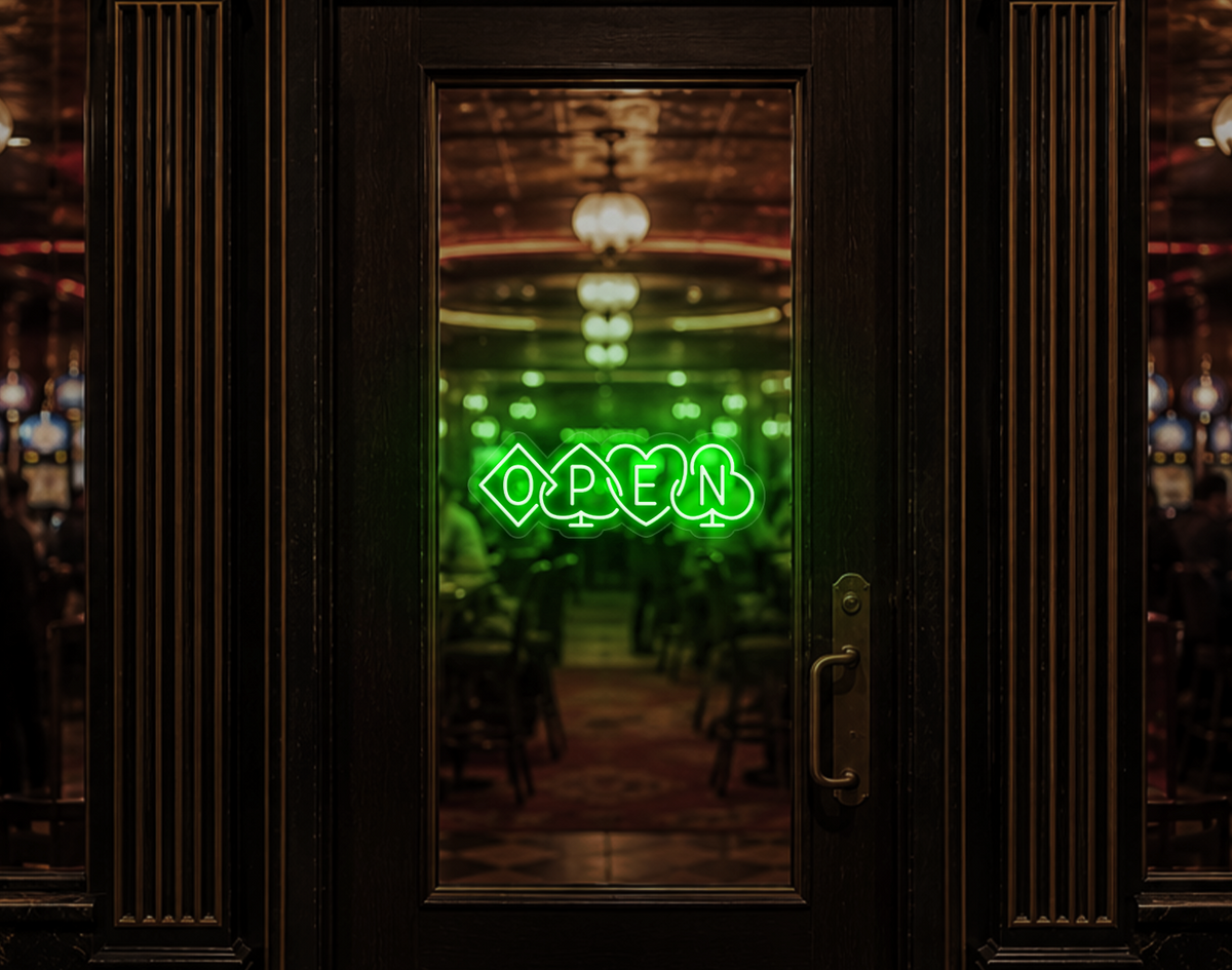 Poker Suites Lock Up Open LED Neon Sign - Green