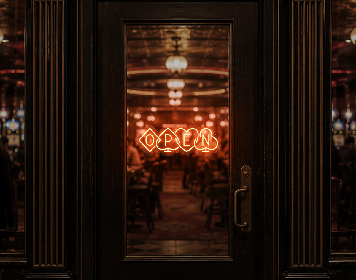 Poker Suites Lock Up Open LED Neon Sign - Peach Orange