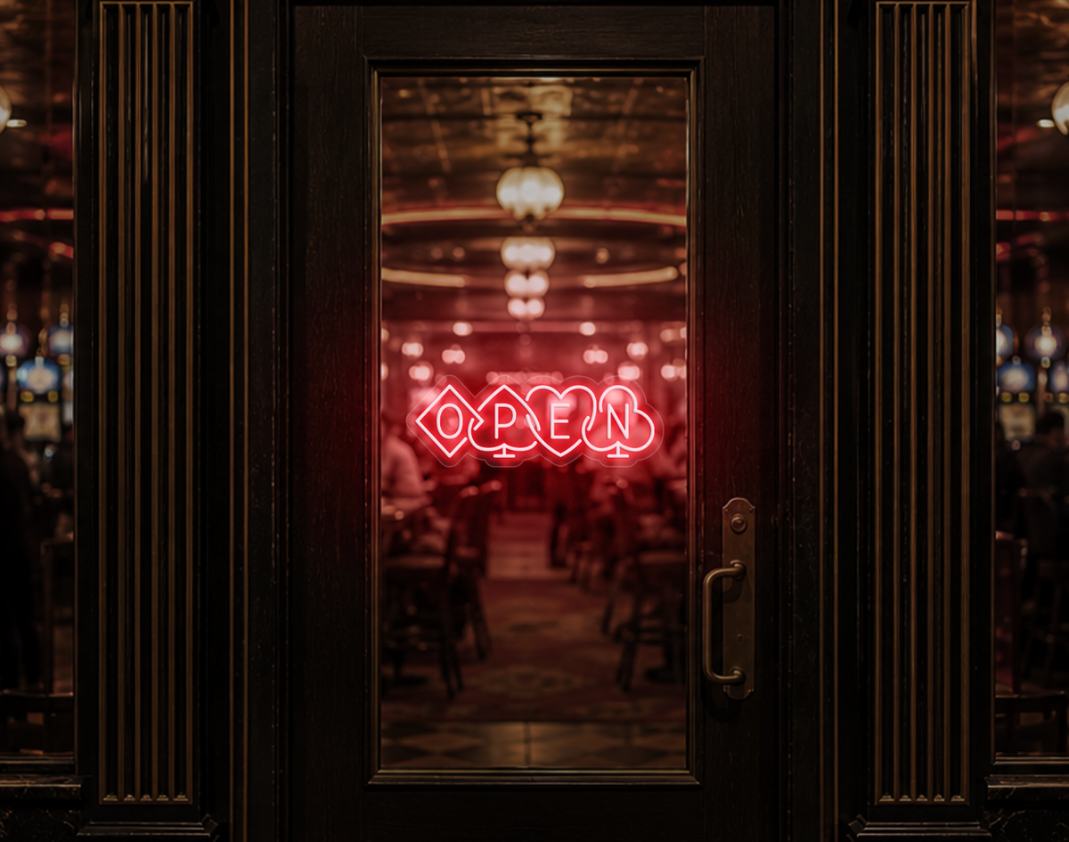 Poker Suites Lock Up Open LED Neon Sign - Petal Pink