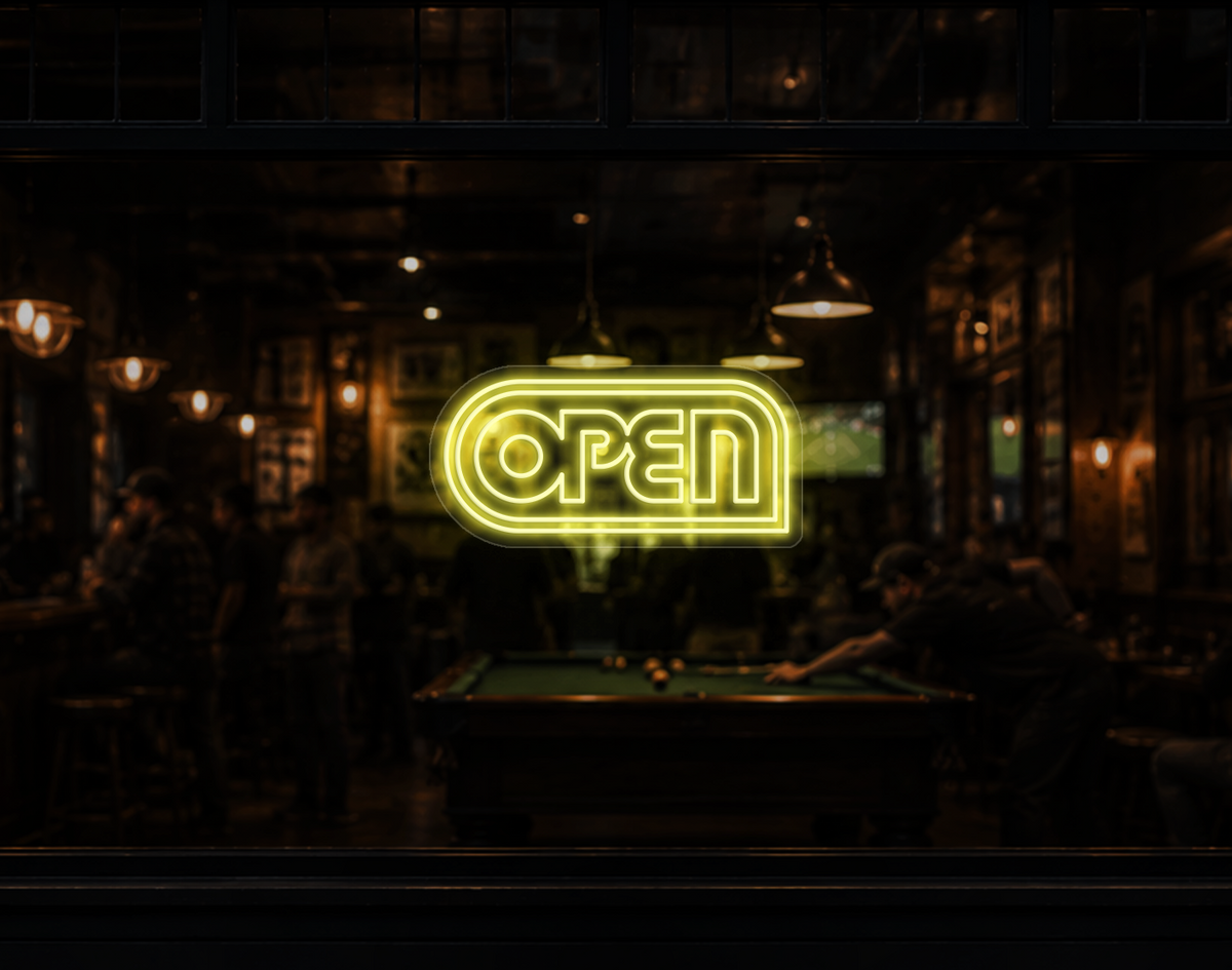 Retro Badge V1 Open LED Neon Sign - Buttercup Yellow