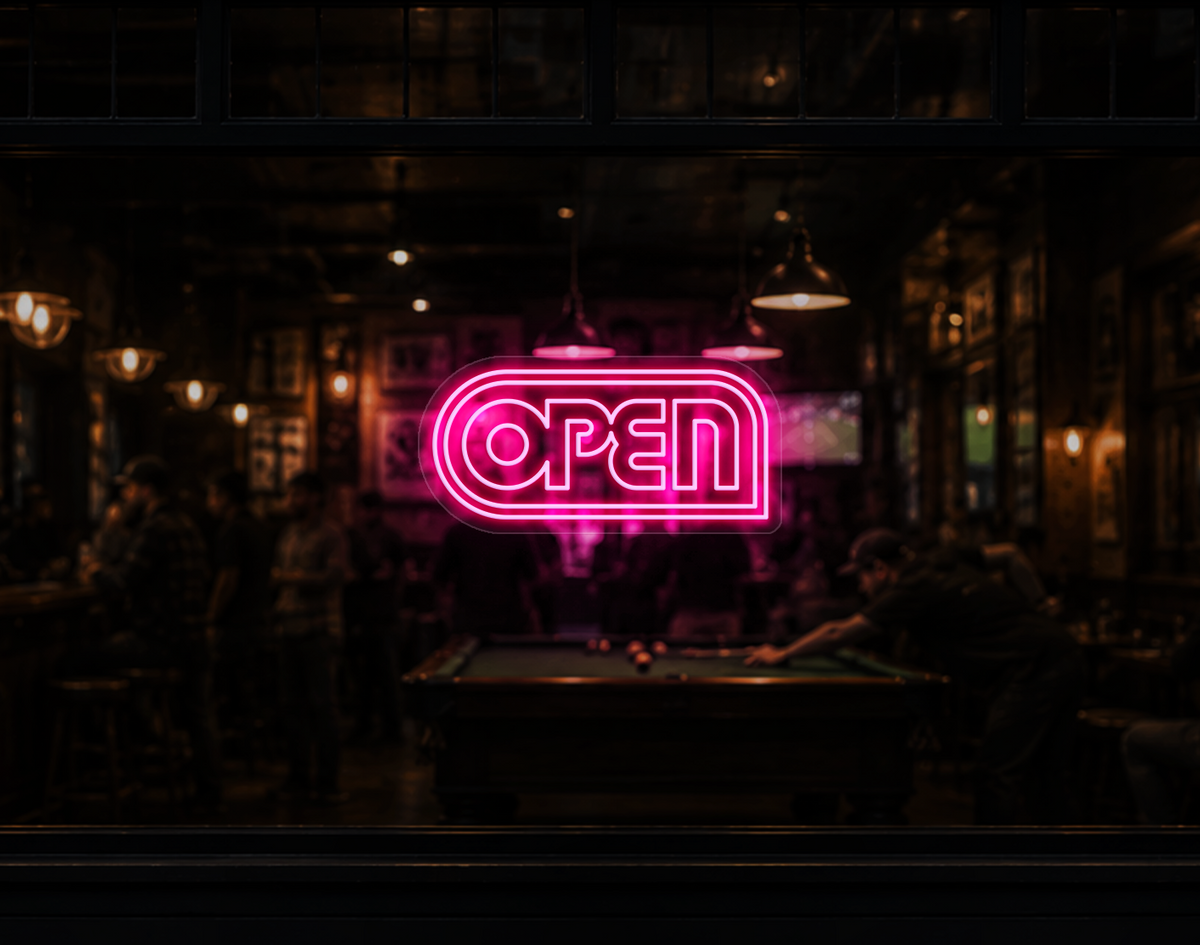 Retro Badge V1 Open LED Neon Sign - Light Pink