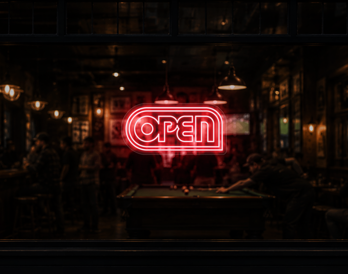 Retro Badge V1 Open LED Neon Sign - Petal Pink