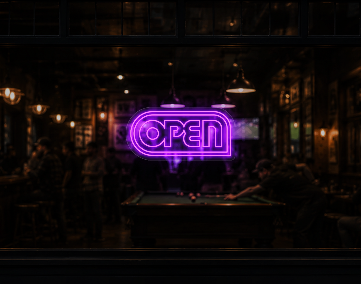 Retro Badge V1 Open LED Neon Sign - Purple
