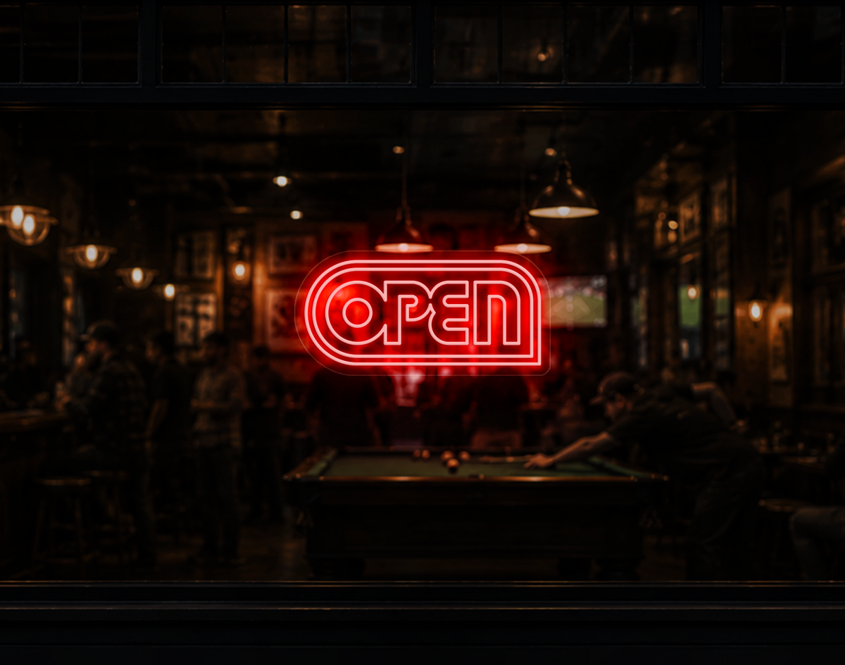 Retro Badge V1 Open LED Neon Sign - Red