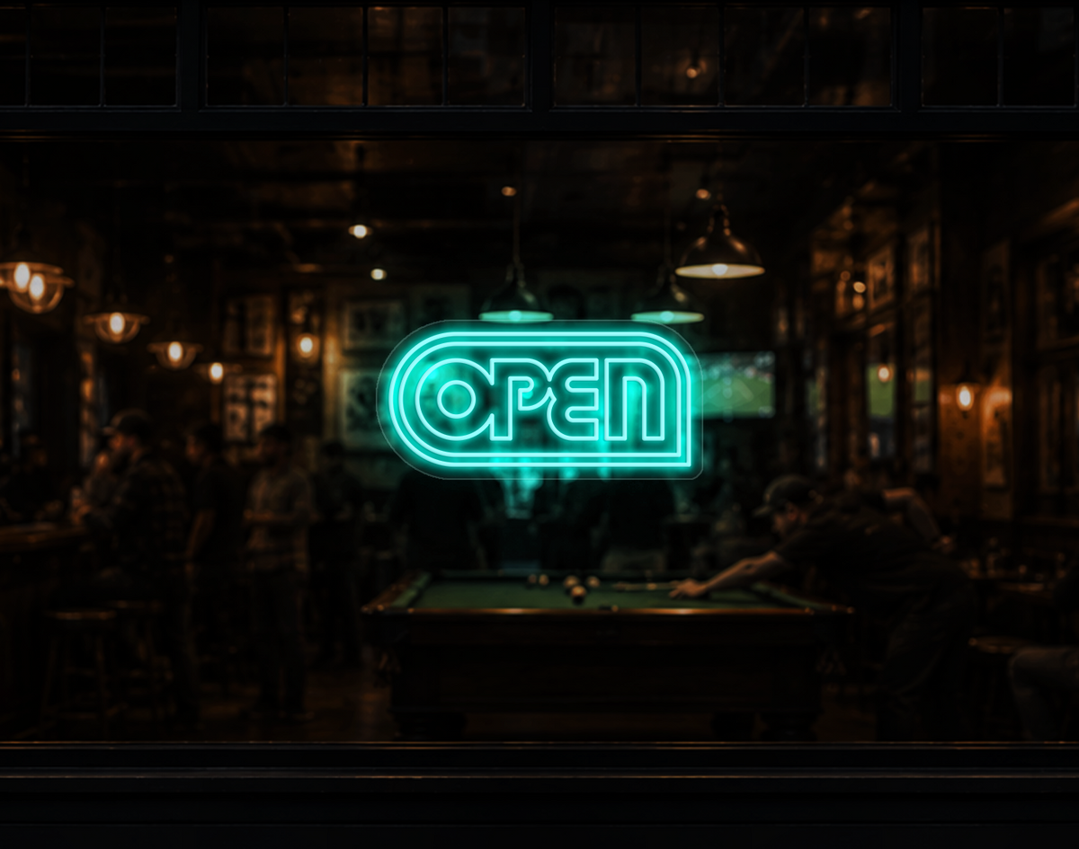 Retro Badge V1 Open LED Neon Sign - Turquoise