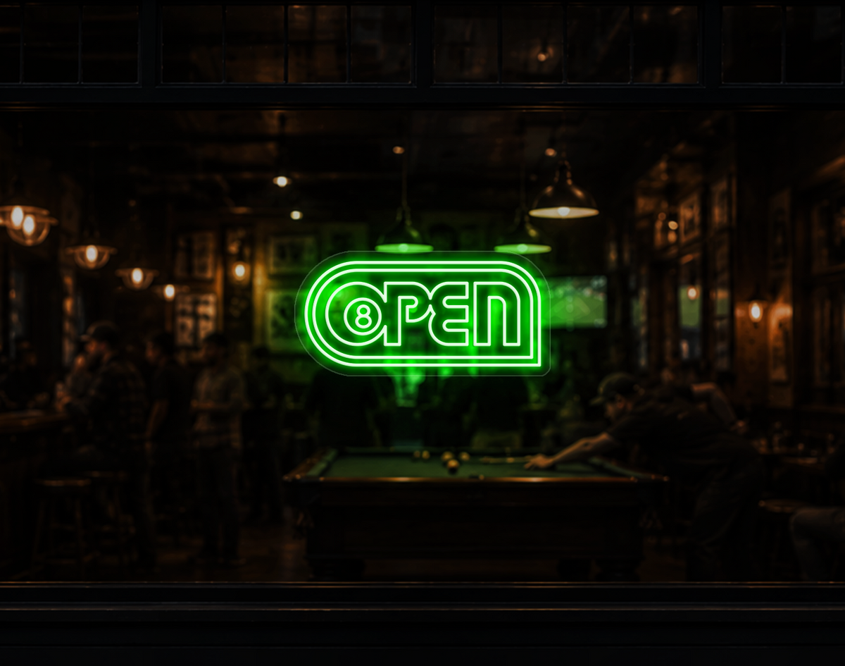 Retro Badge V2 Open LED Neon Sign - Green