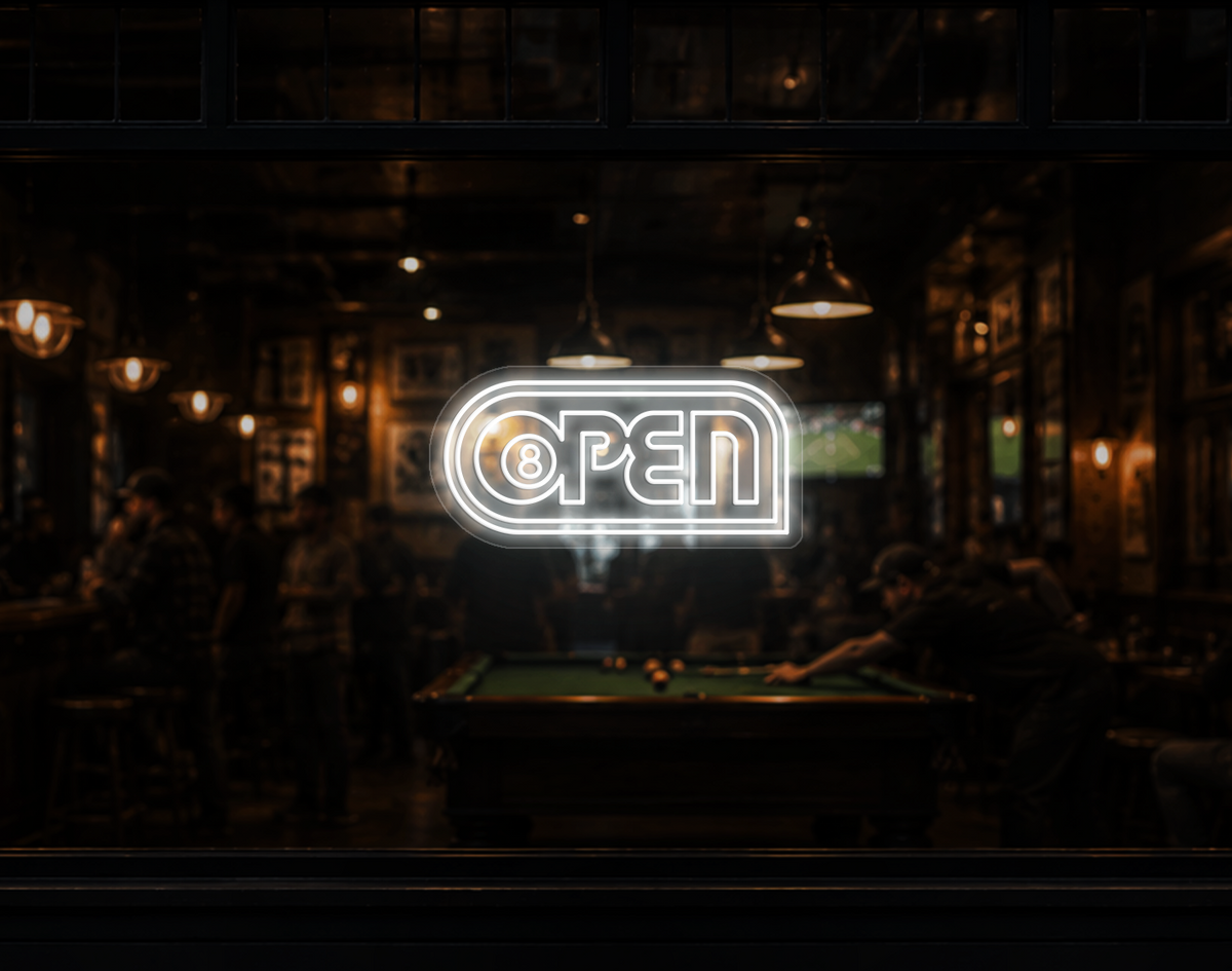 Retro Badge V2 Open LED Neon Sign - White