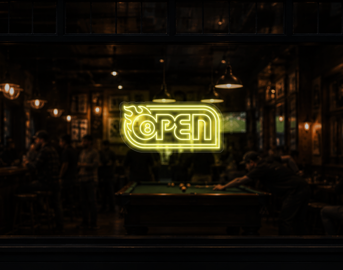 Retro Flame Badge Open LED Neon Sign - Buttercup Yellow