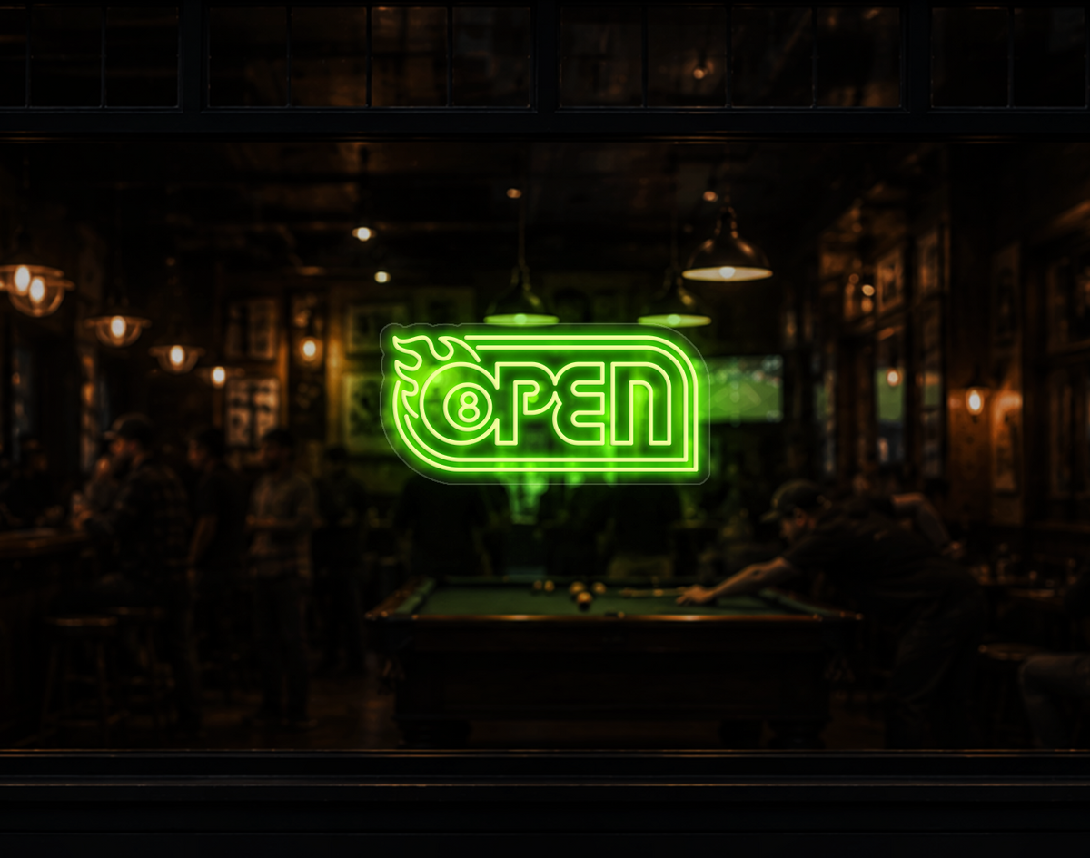Retro Flame Badge Open LED Neon Sign - Lime