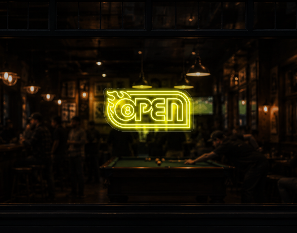 Retro Flame Badge Open LED Neon Sign - Yellow